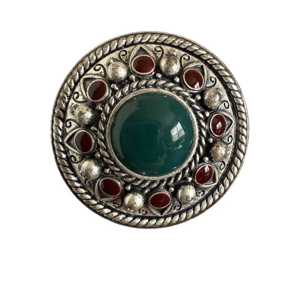 Lucky Brand Statement Ring Size 7 Silver Tone Faux Stones Intricate Design - Picture 10 of 13